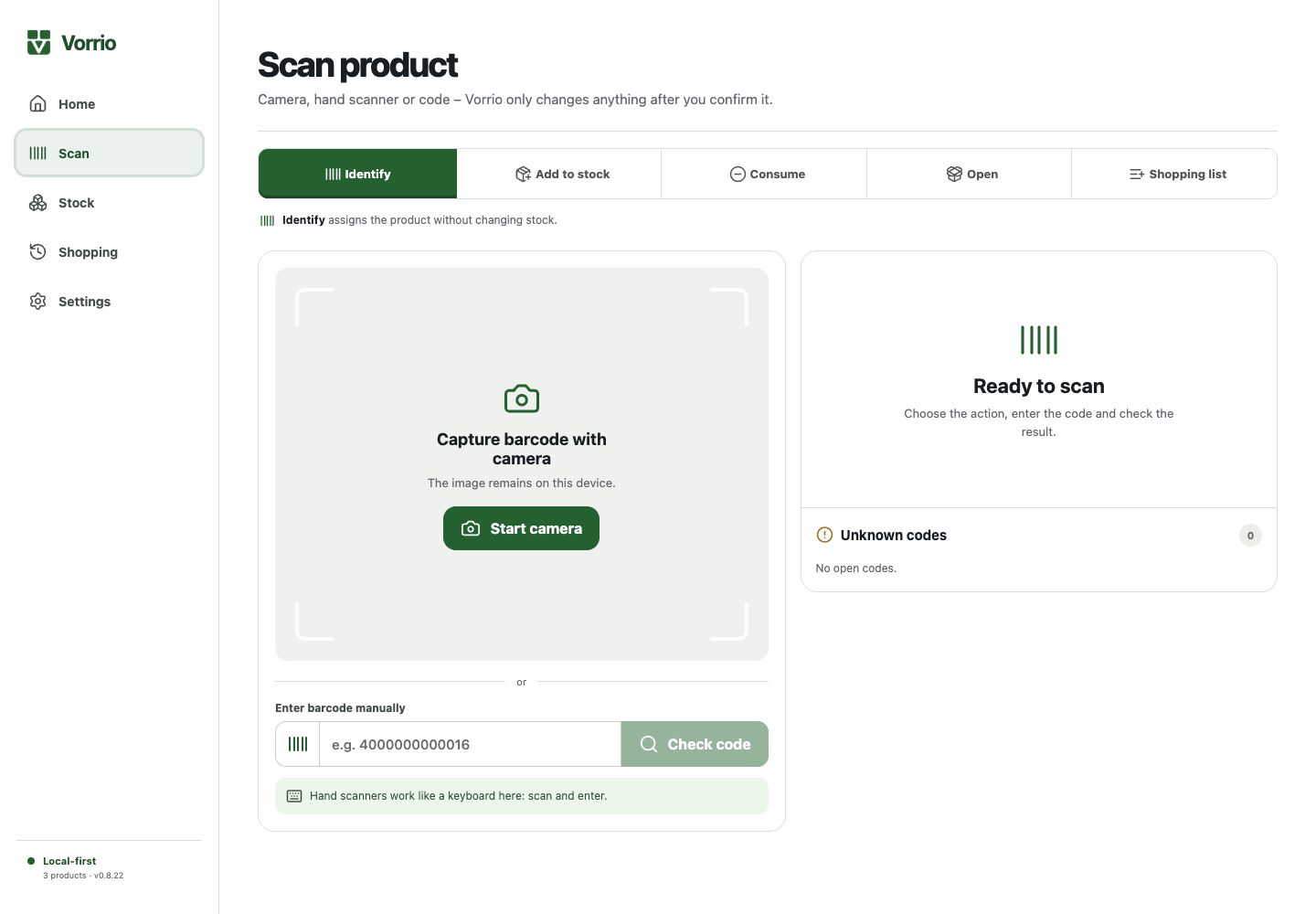 Vorrio product scanner on a desktop screen