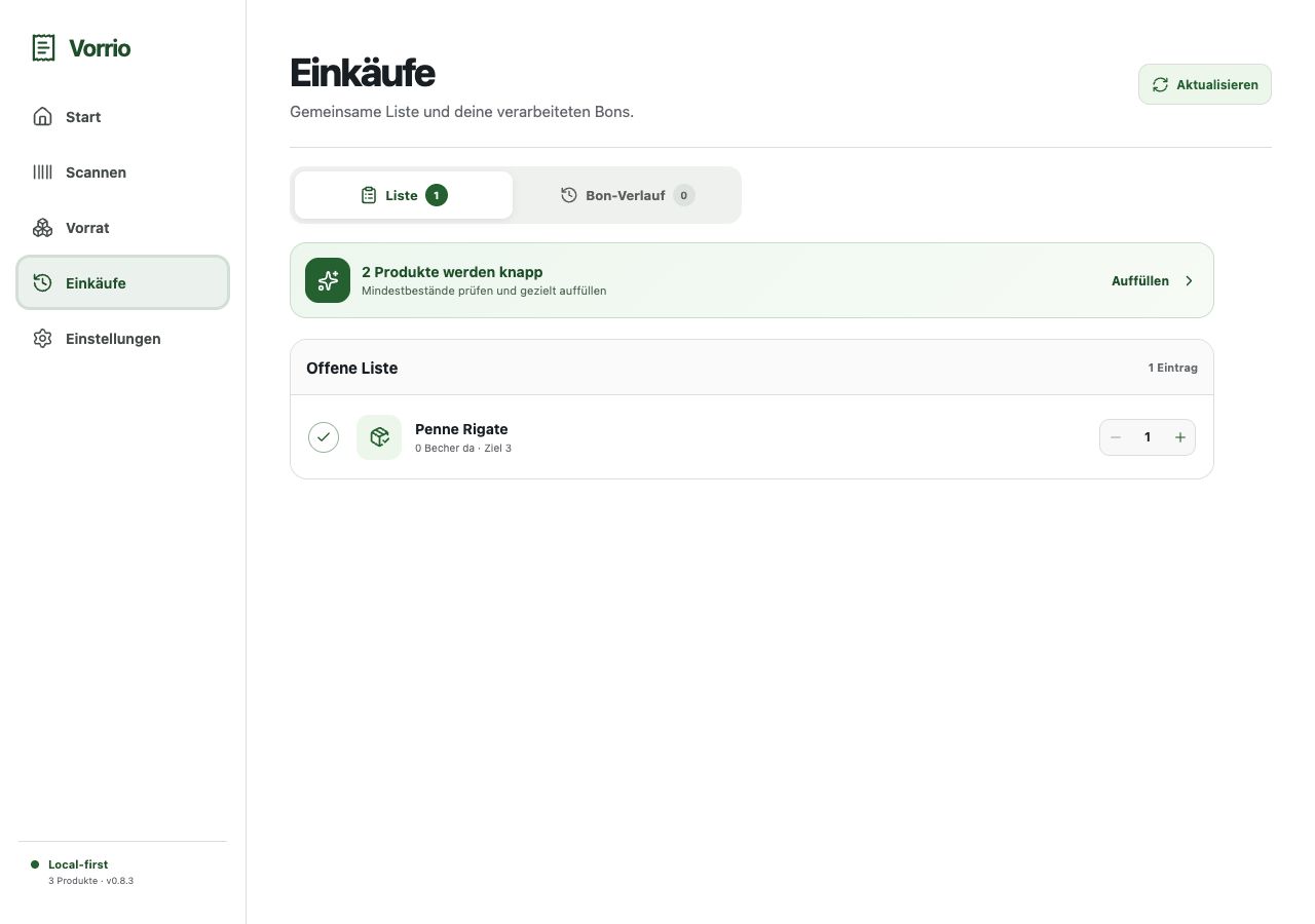 Gemeinsame Einkaufsliste in Vorrio